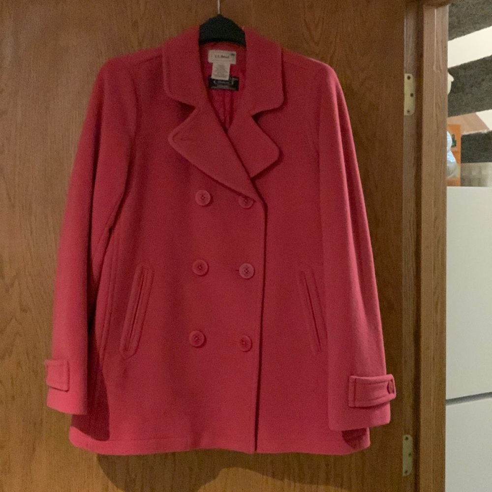 Like new LL Bean pink wool pea coat size 12